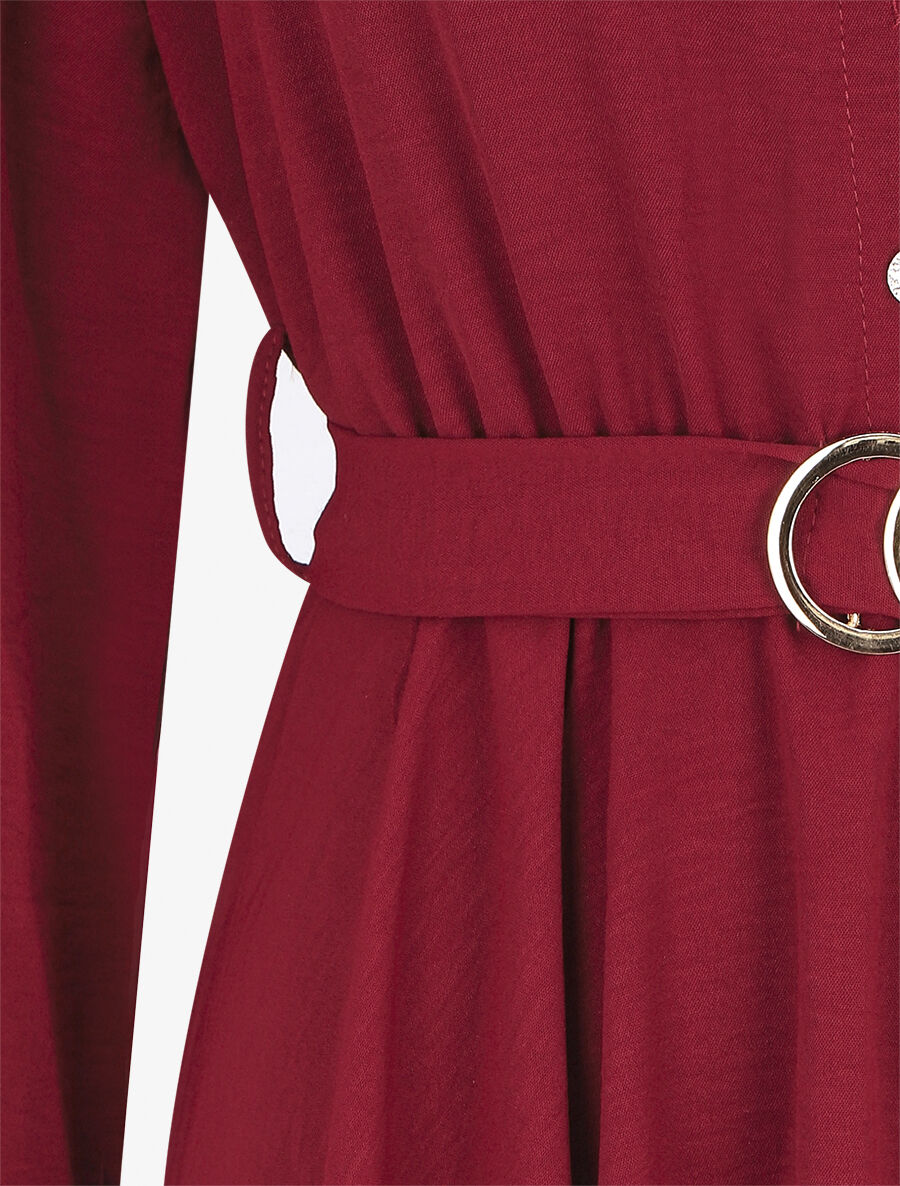 Robe chemise évasée unie - Bordeaux - 3