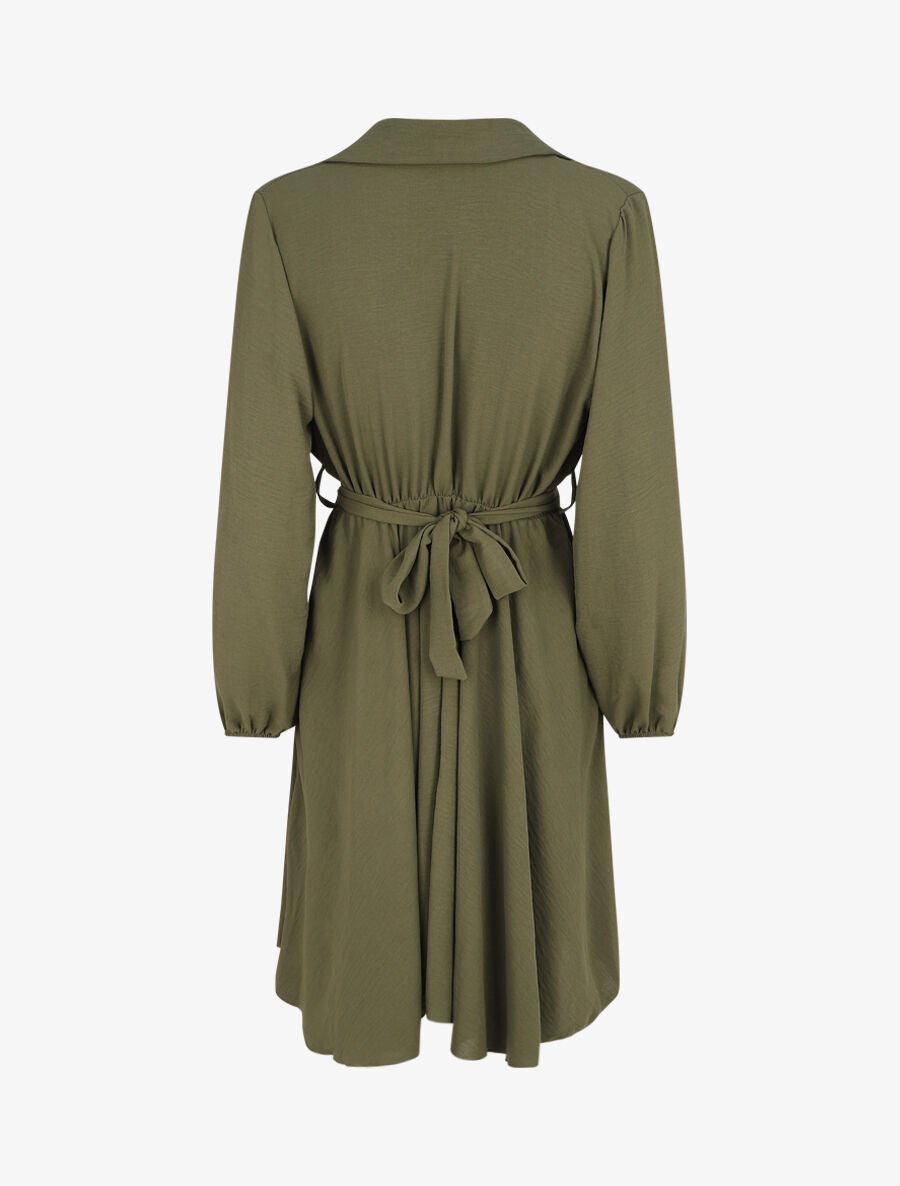 Robe chemise évasée unie - Kaki - 2