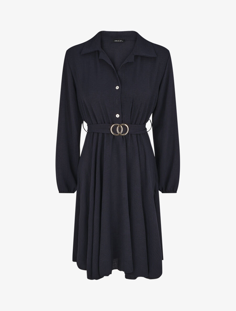 Robe chemise évasée unie - Marine - 1