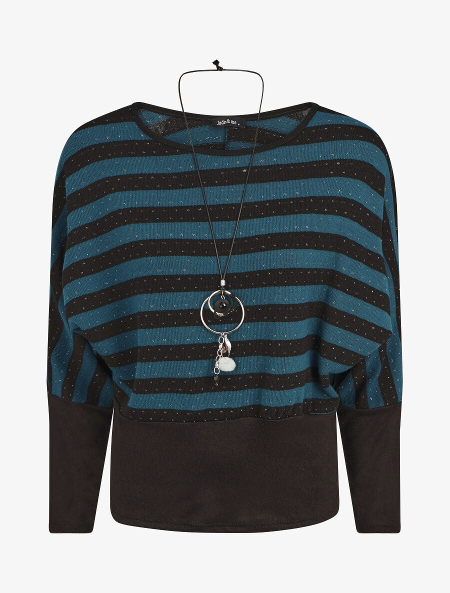 Pull ample à rayures - Noir/bleu canard - 4