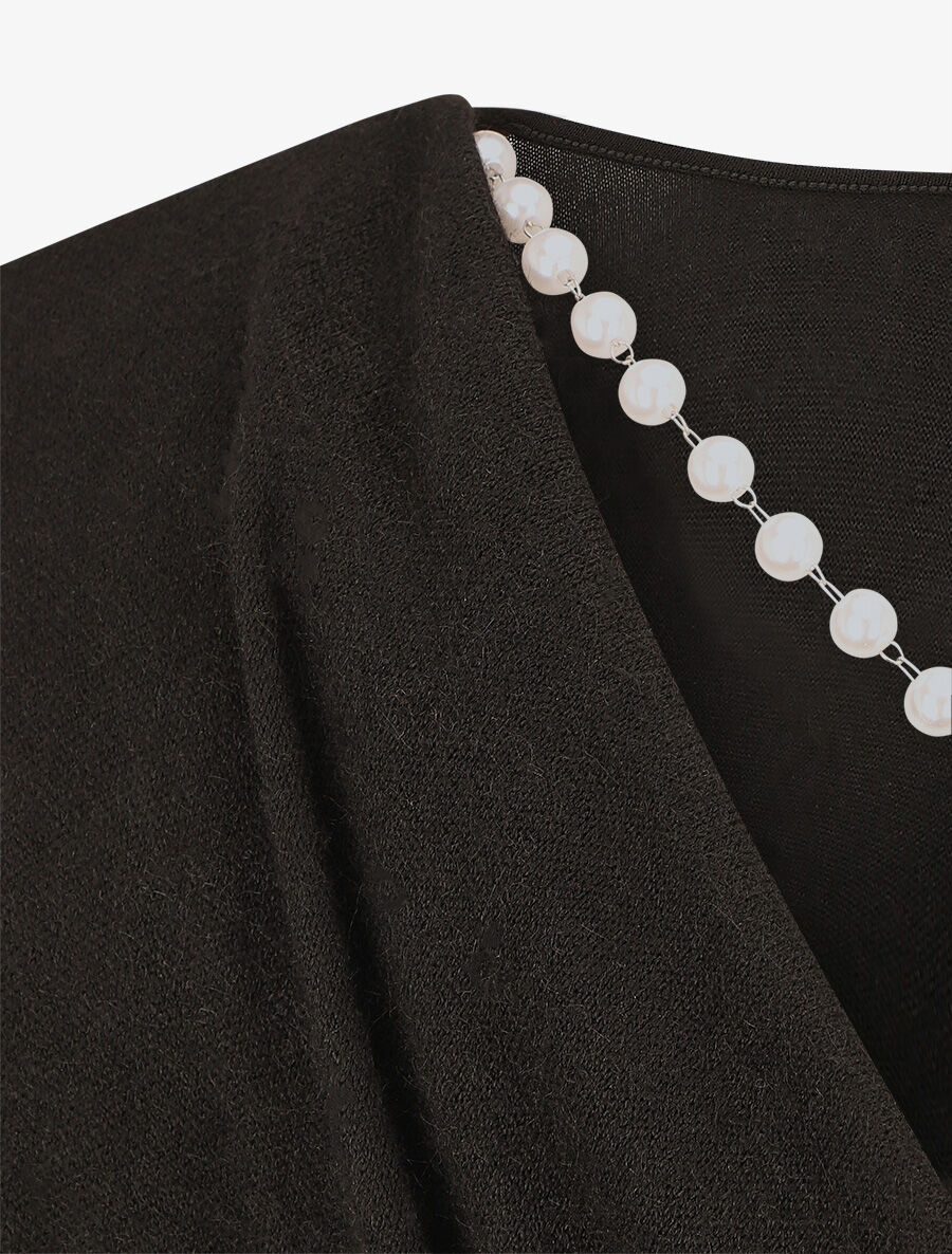 Pull loose dos nu bijou à perles - Noir - 3