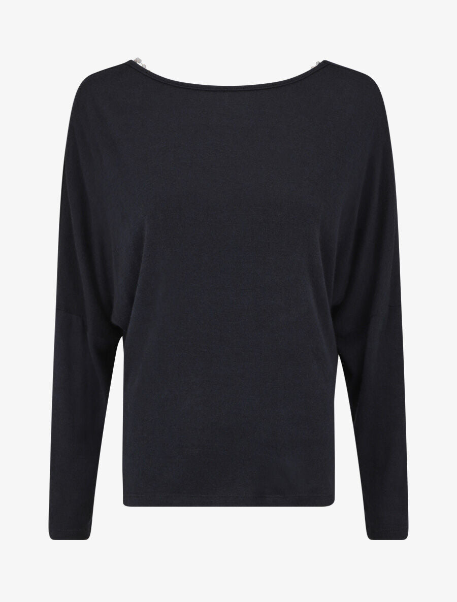 Pull loose dos nu bijou à perles - Marine - 1