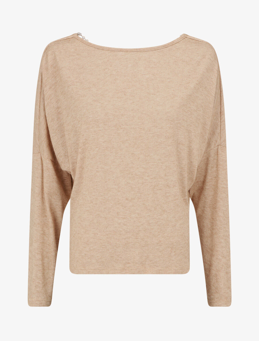 Pull loose dos nu bijou à perles - Beige - 1