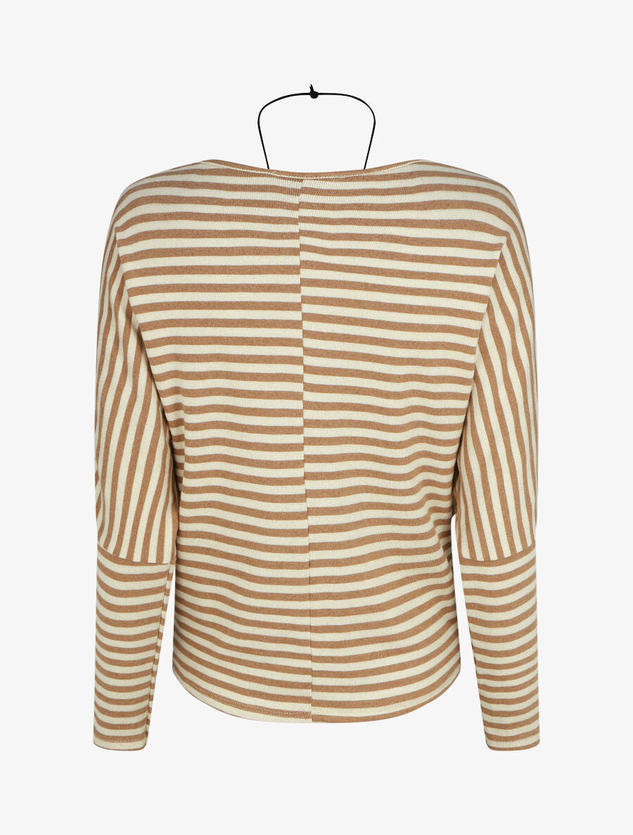 Pull droit rayé col bénitier - Beige - 2