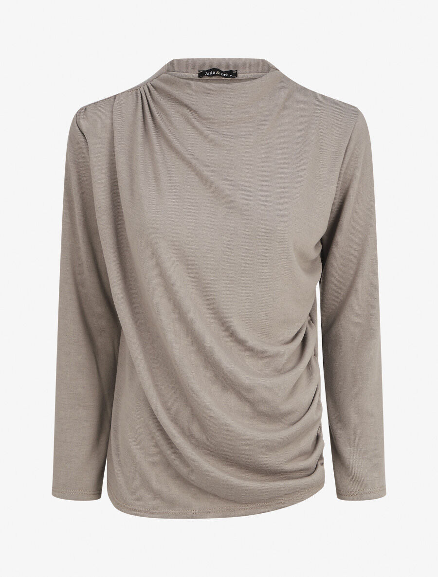 Pull droit uni effet drapé - Gris taupe - 1
