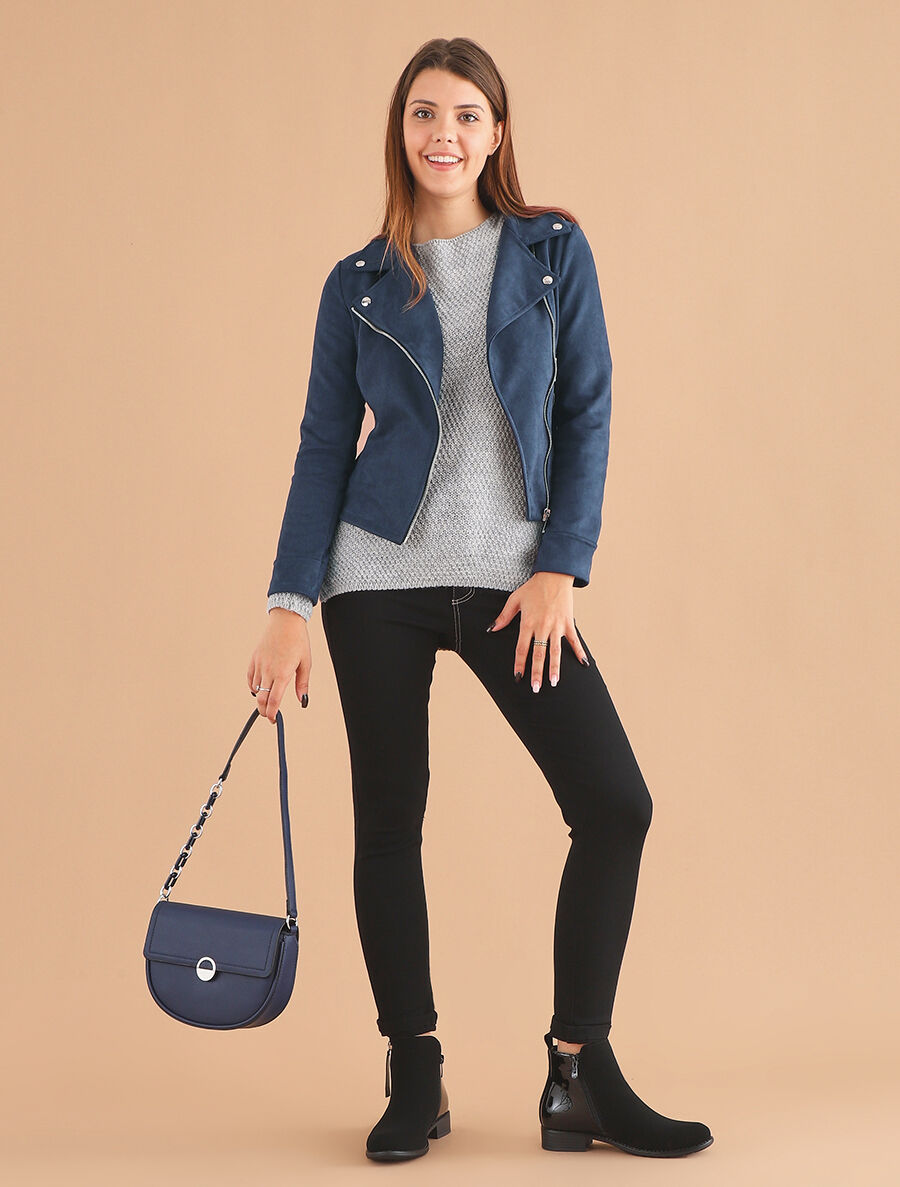 Veste en suédine style perfecto - Marine - 4