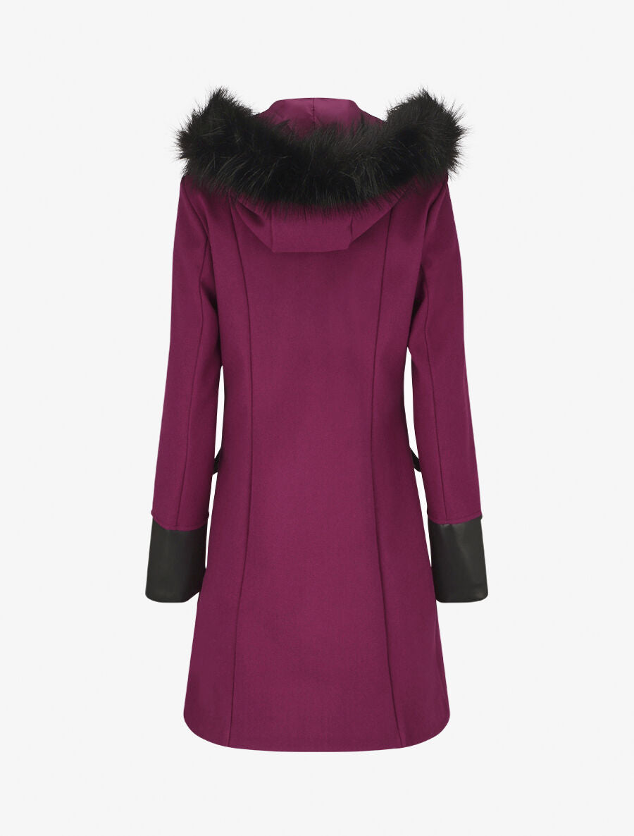 Manteau bi-matière à capuche en fausse fourrure - Violine - 2