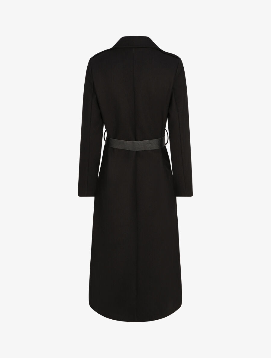 Manteau long droit à ceinture - Noir - 2