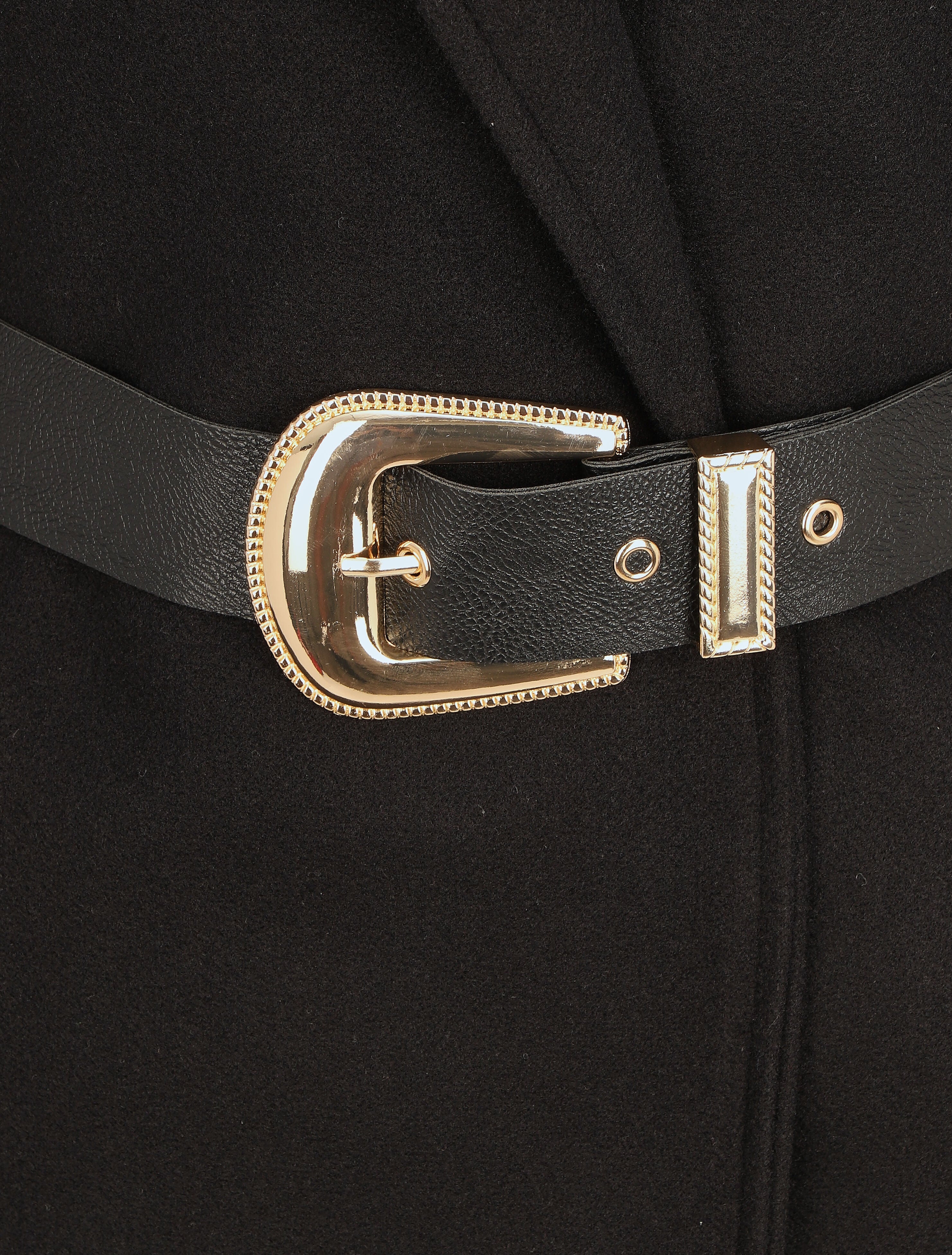 Manteau long droit à ceinture - Noir - 3
