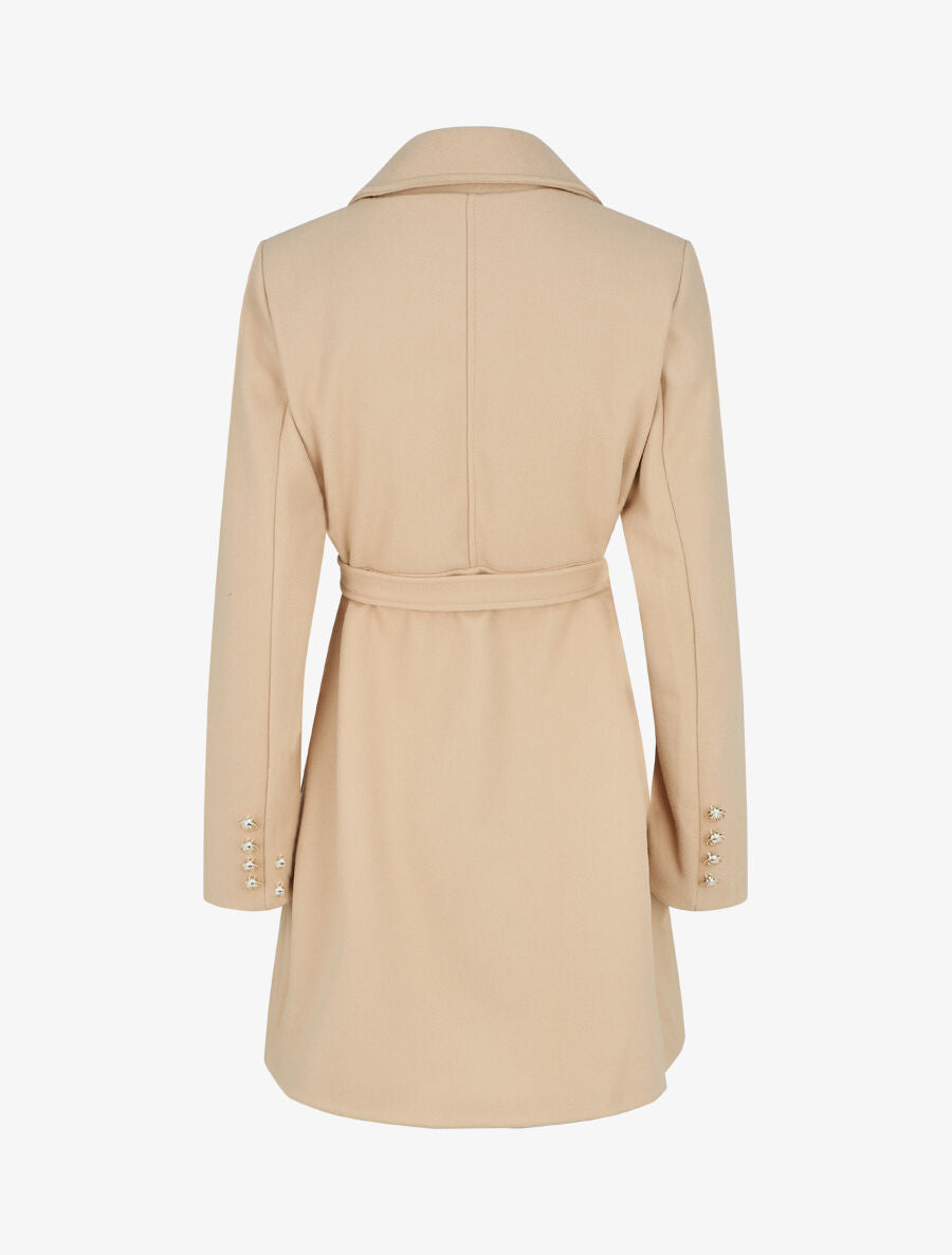 Manteau uni à boutons décoratifs - Beige - 2