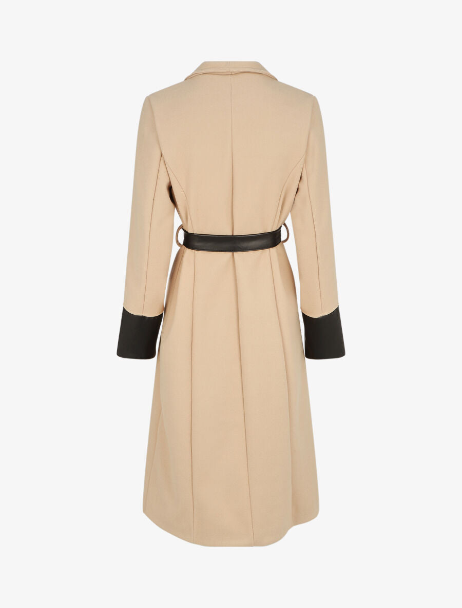 Manteau uni à manches en simili - Beige - 2