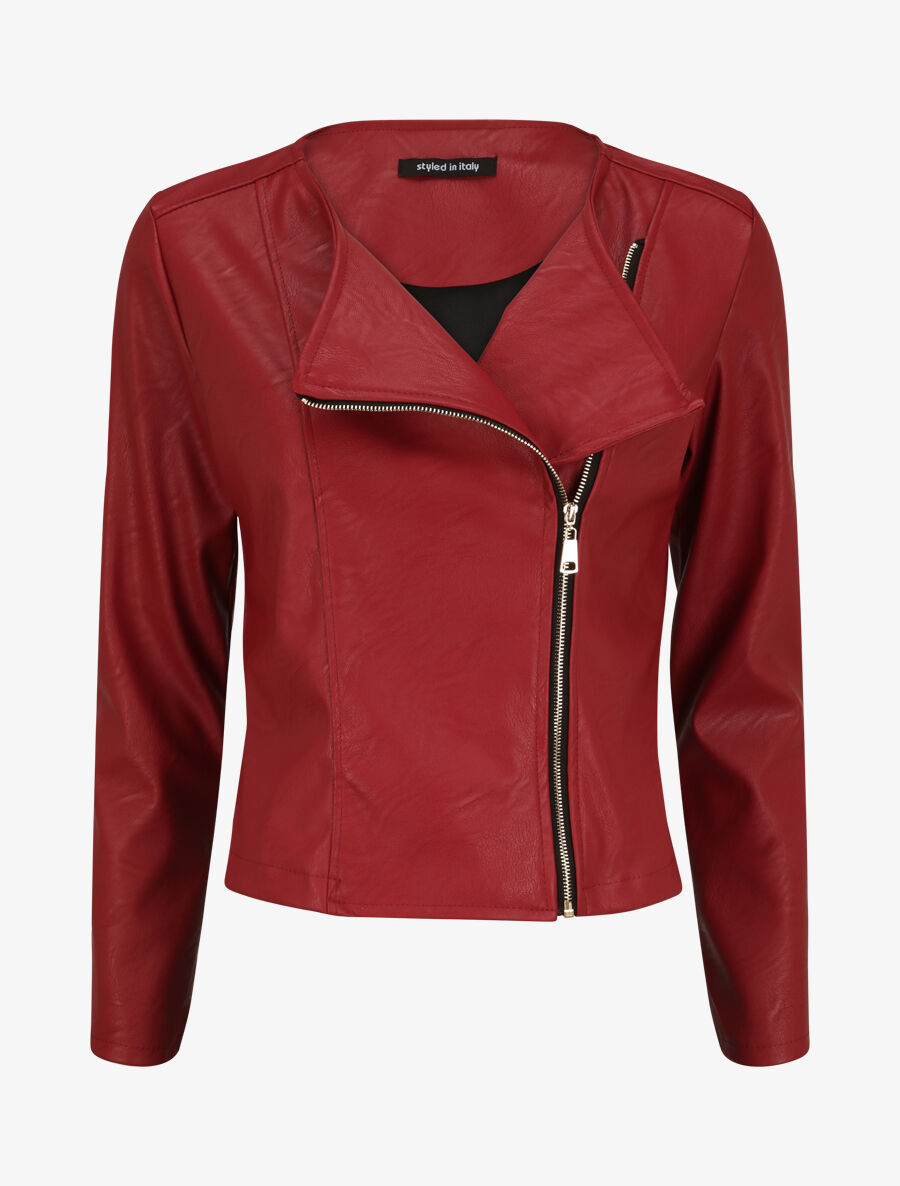 Veste en simili à fermeture zippée - Bordeaux - 1