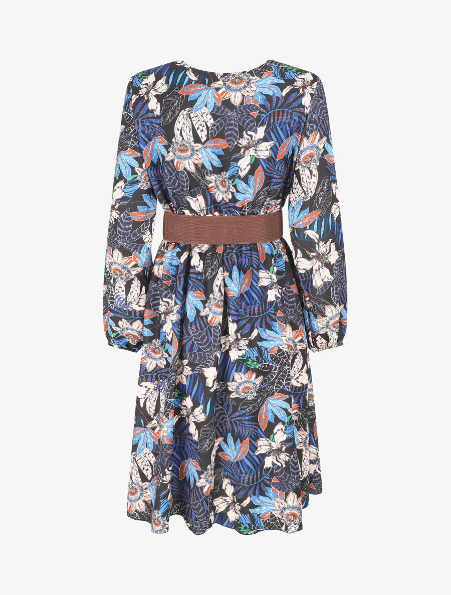 Robe évasée imprimé tropical - Marine - 2