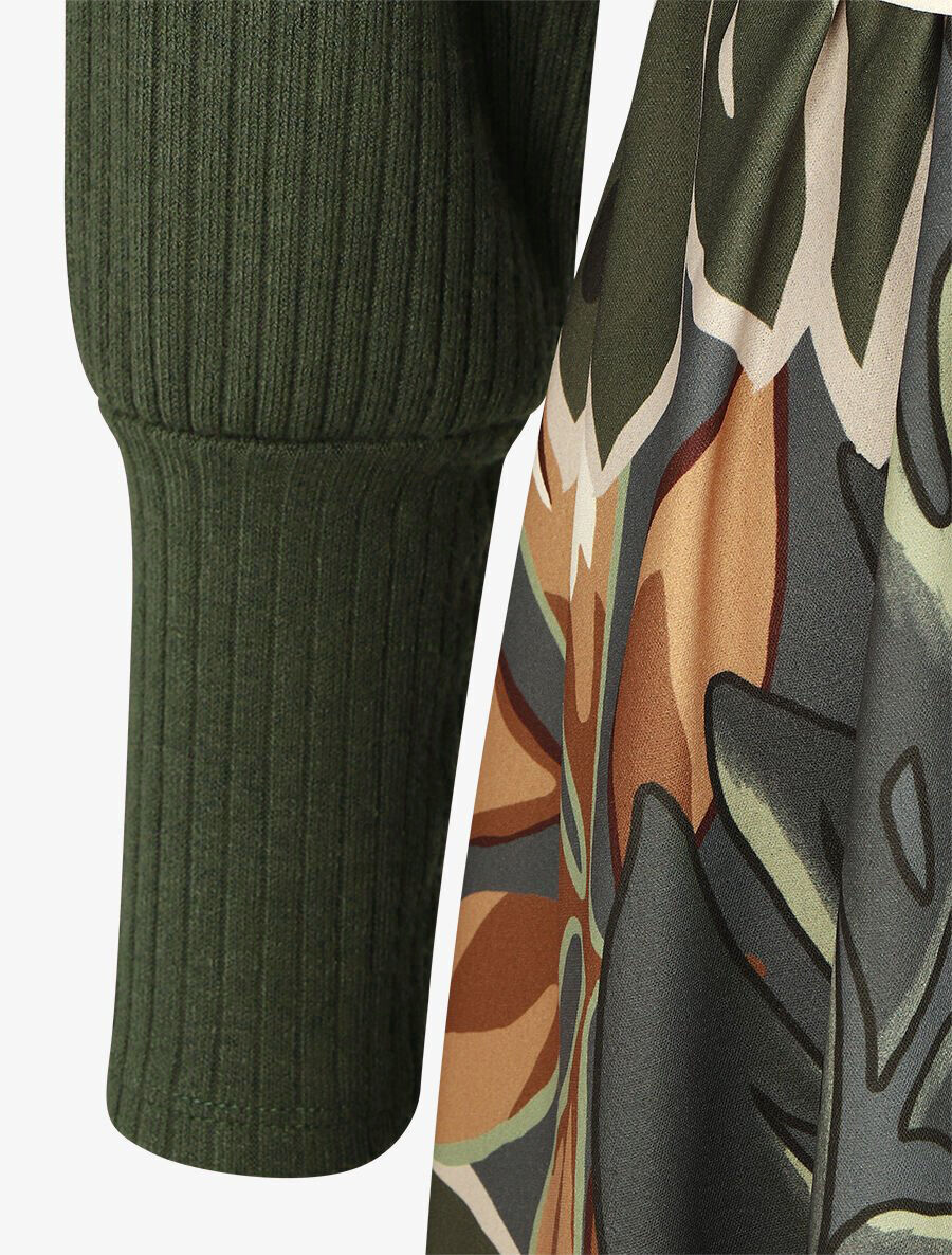 Robe fluide bi-matière imprimé fleuri - Vert - 3