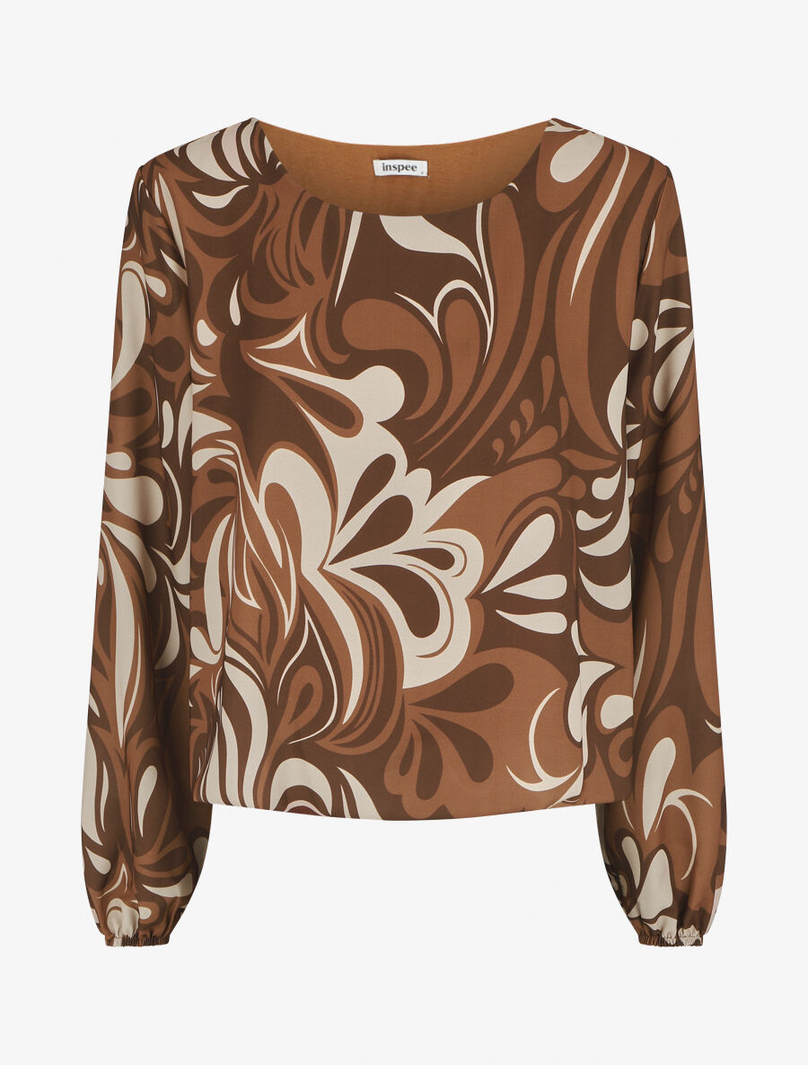 Top graphique ample col rond - Marron - 1