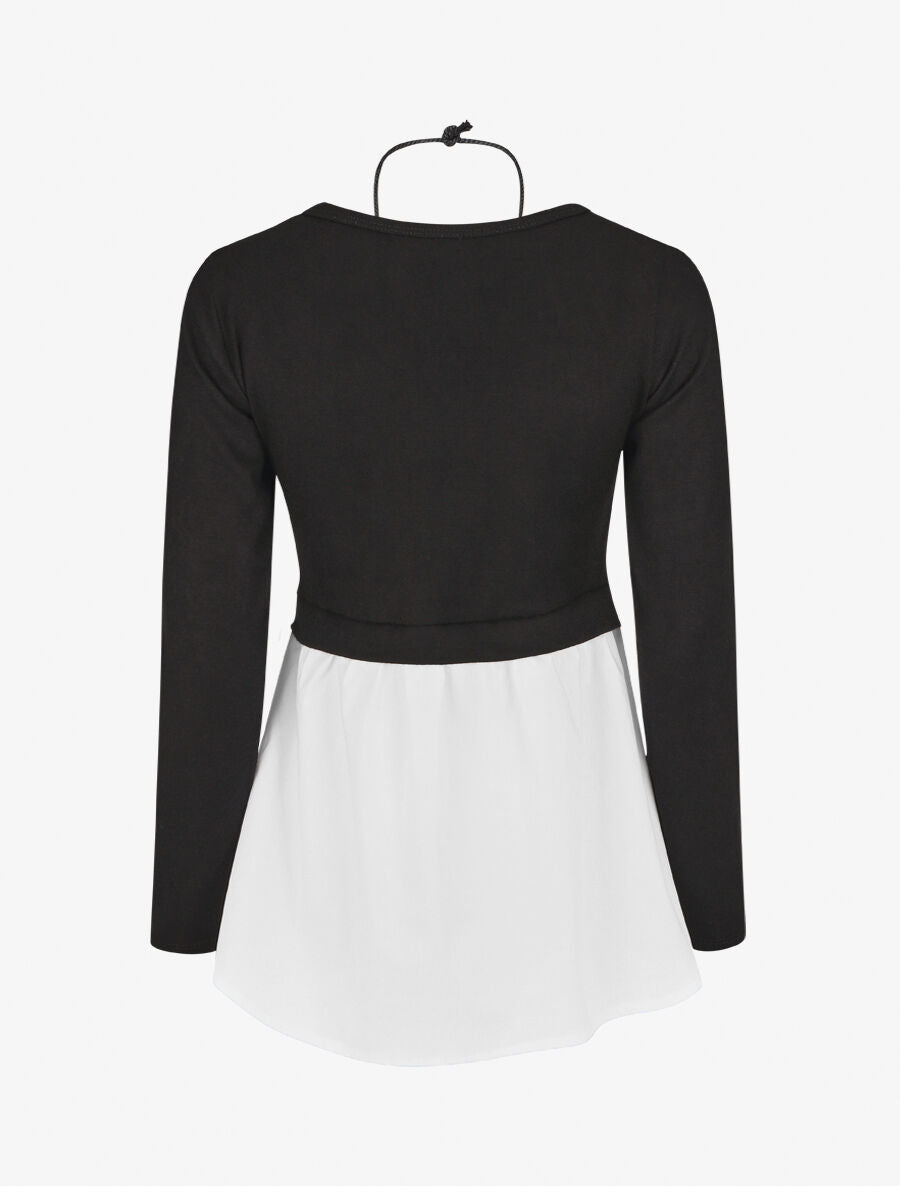 Pull droit à chemise effet superposé - Noir - 2