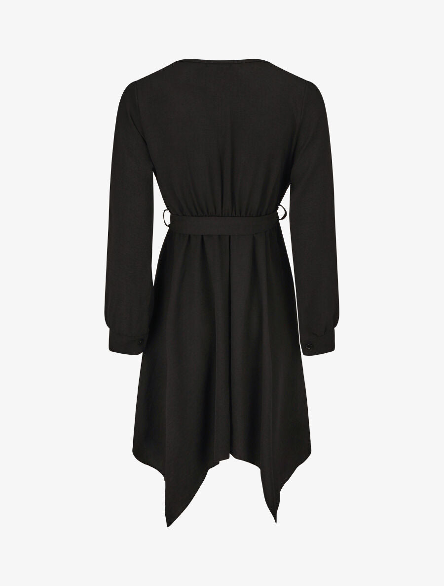 Robe unie élastiquée à bas asymétrique - Noir - 2