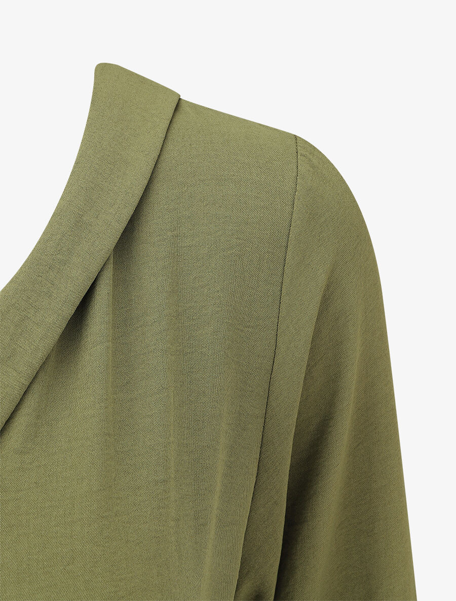Robe unie élastiquée à bas asymétrique - Kaki - 3