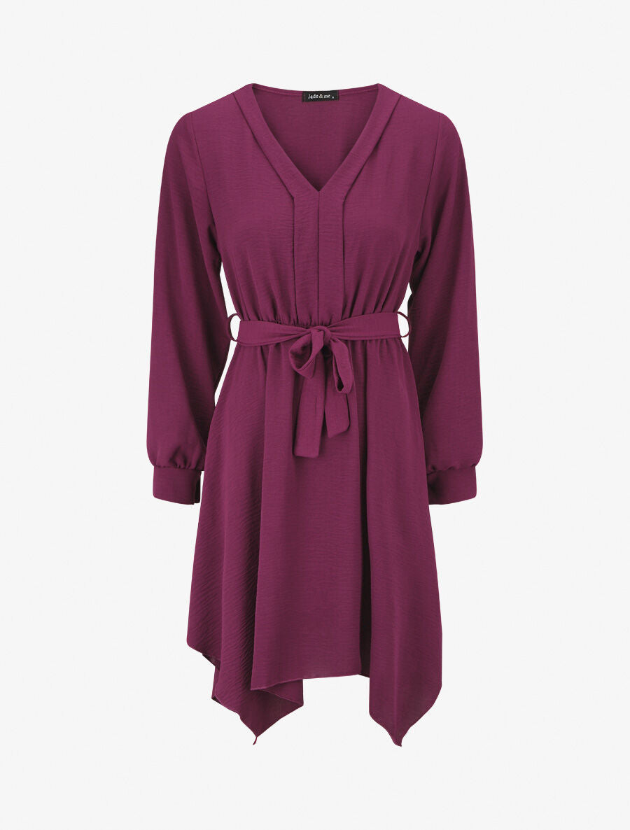 Robe unie élastiquée à bas asymétrique - Violine - 1