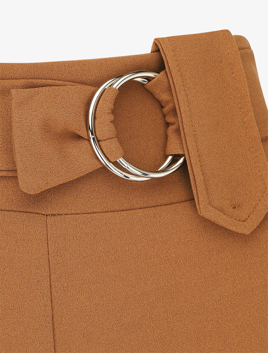 Pantalon droit taille haute ceinture fantaisie - Camel - 3