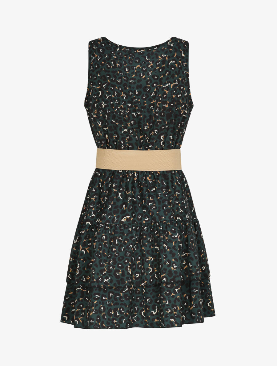 Robe patineuse courte à volants imprimé léopard - Vert foncé - 2
