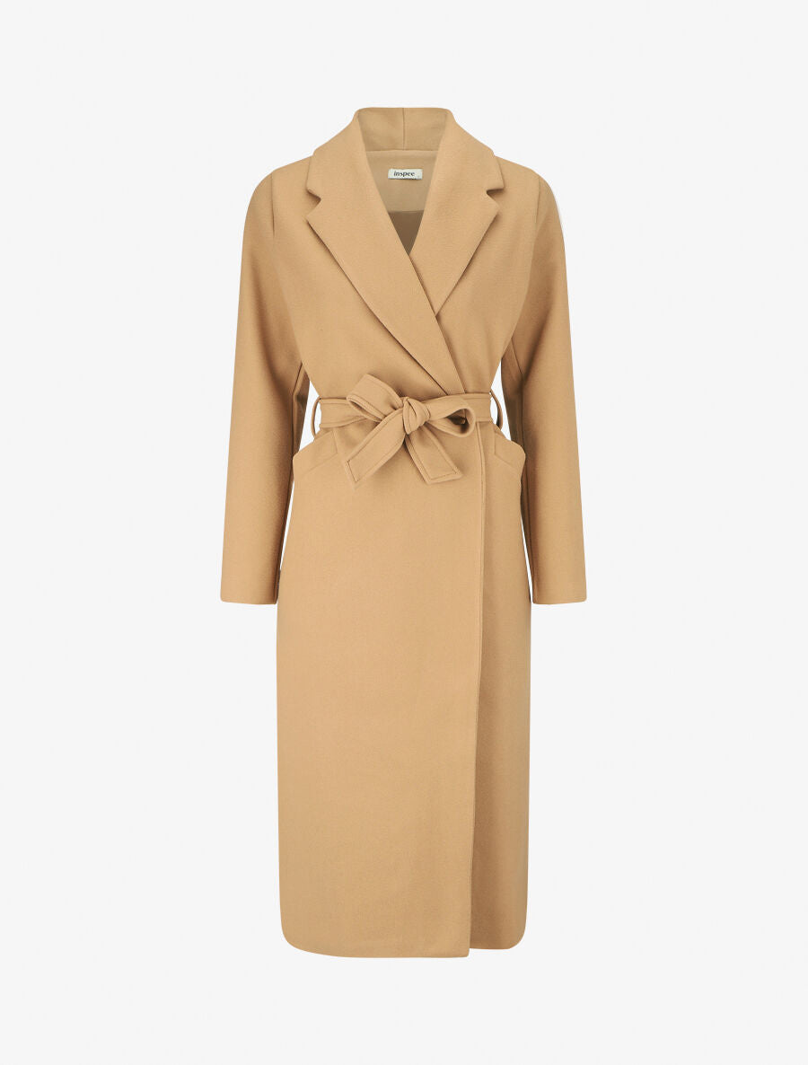 Manteau long uni ceinturé - Camel - 4