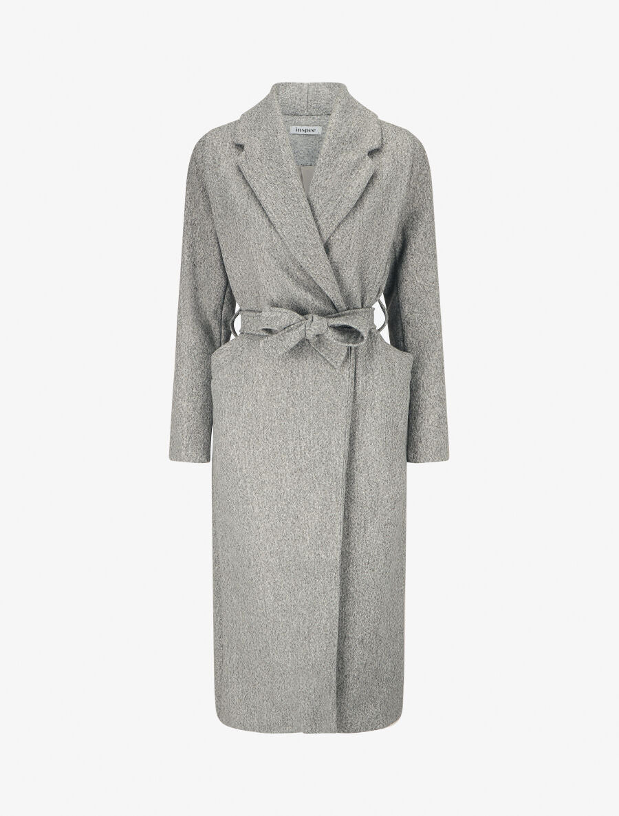 Manteau long uni ceinturé - Gris - 1