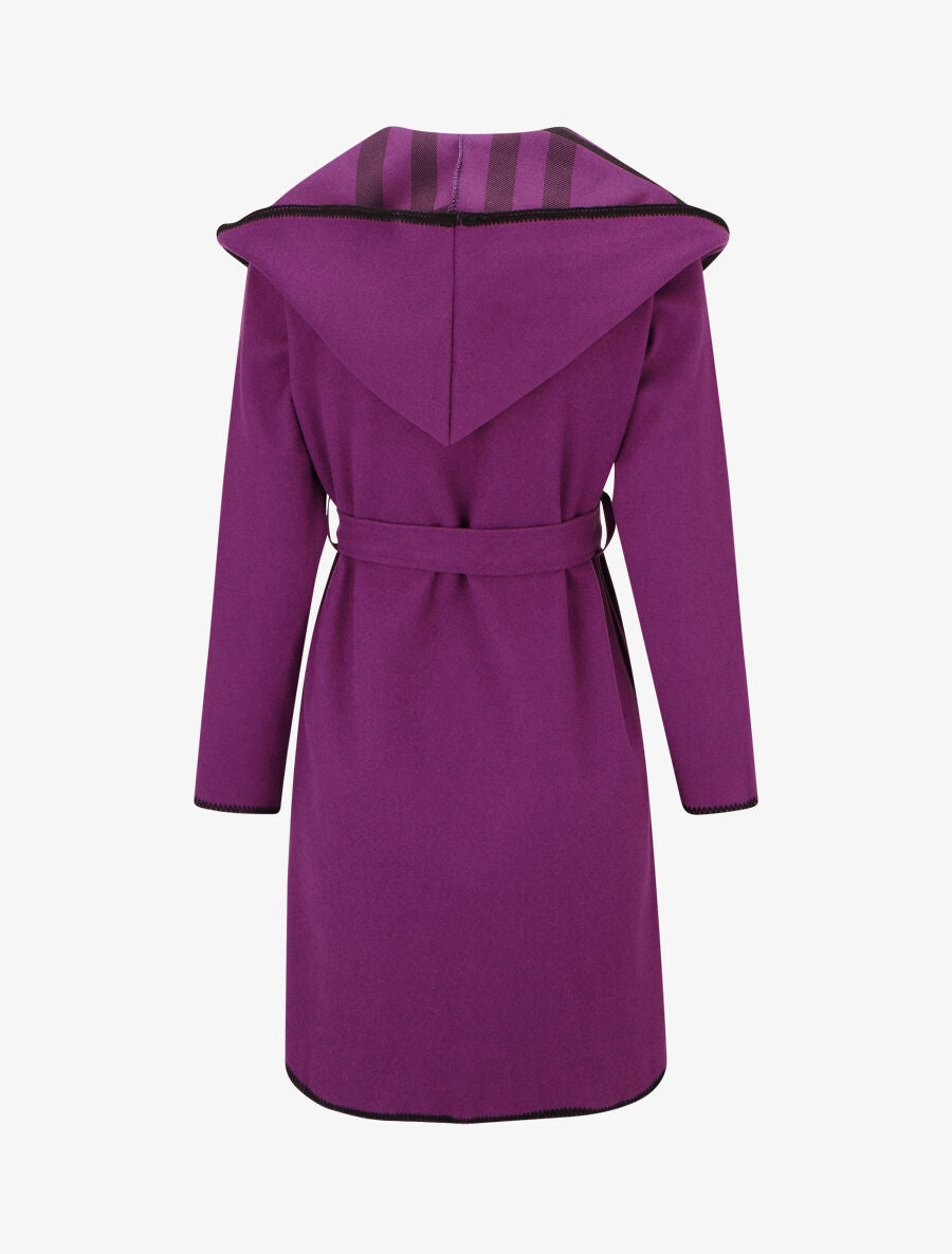 Manteau long à capuche et col à carreaux - Violet - 2