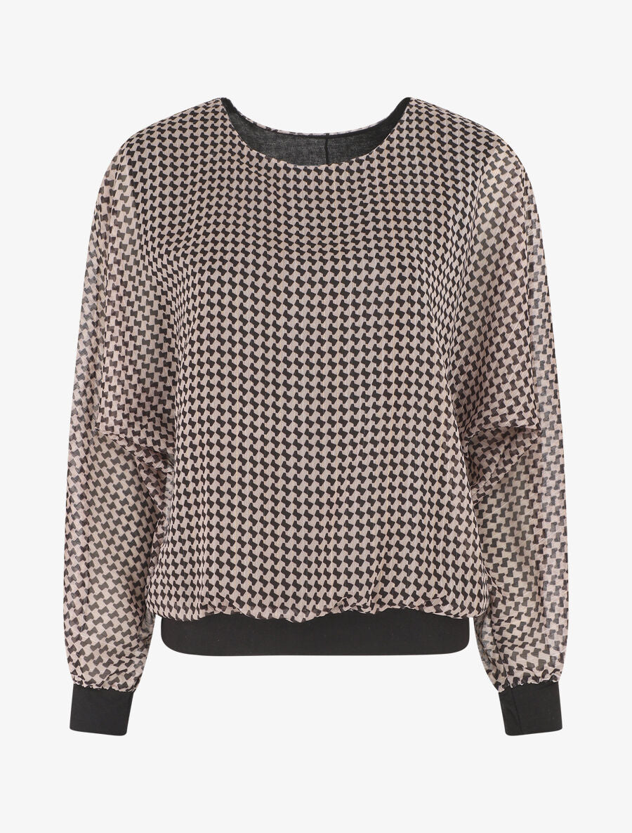 Top imprimé graphique ample col rond - Beige - 1