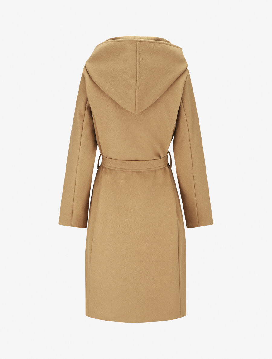 Manteau long ceinturé à capuche - Camel - 2