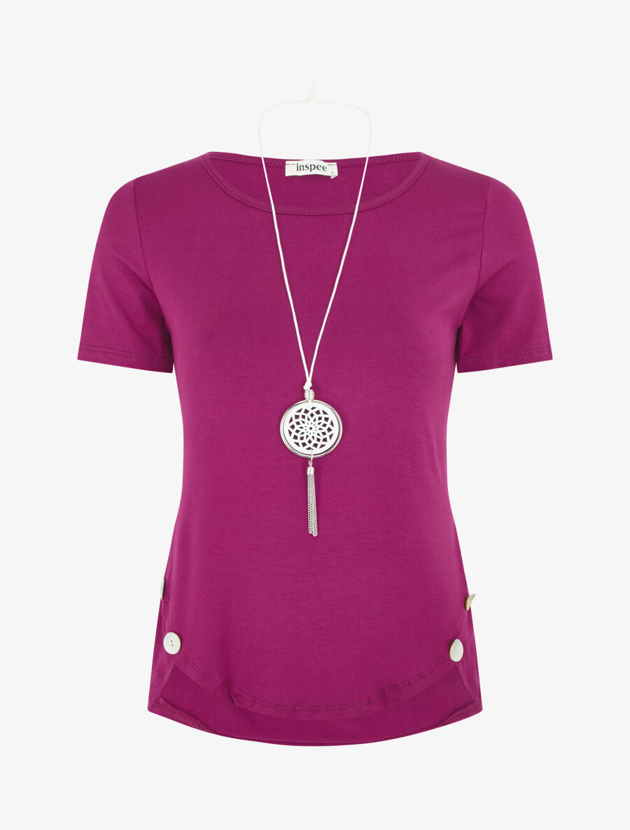 T-shirt à boutons décoratifs - Violet - 4