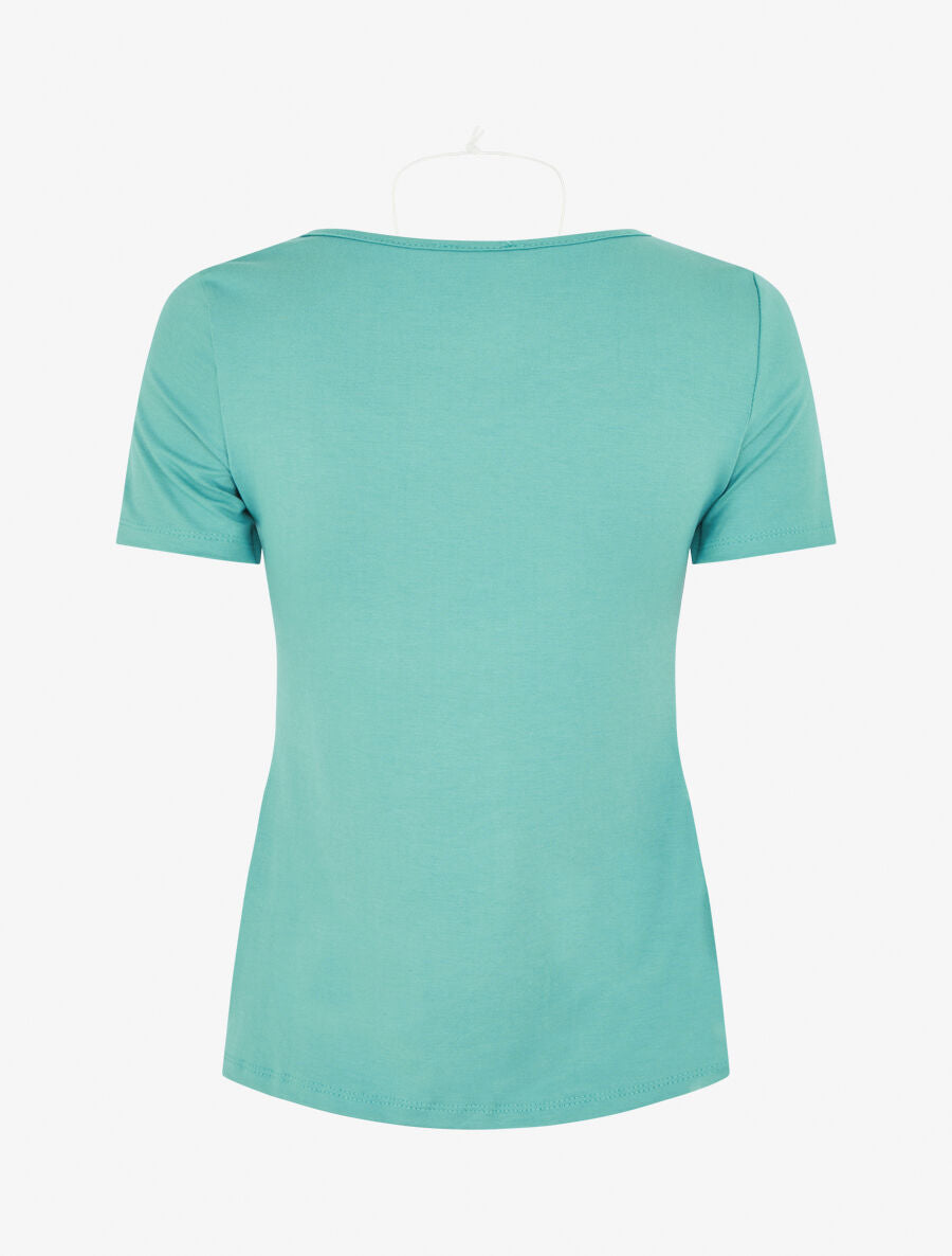 T-shirt à boutons décoratifs - Turquoise - 2