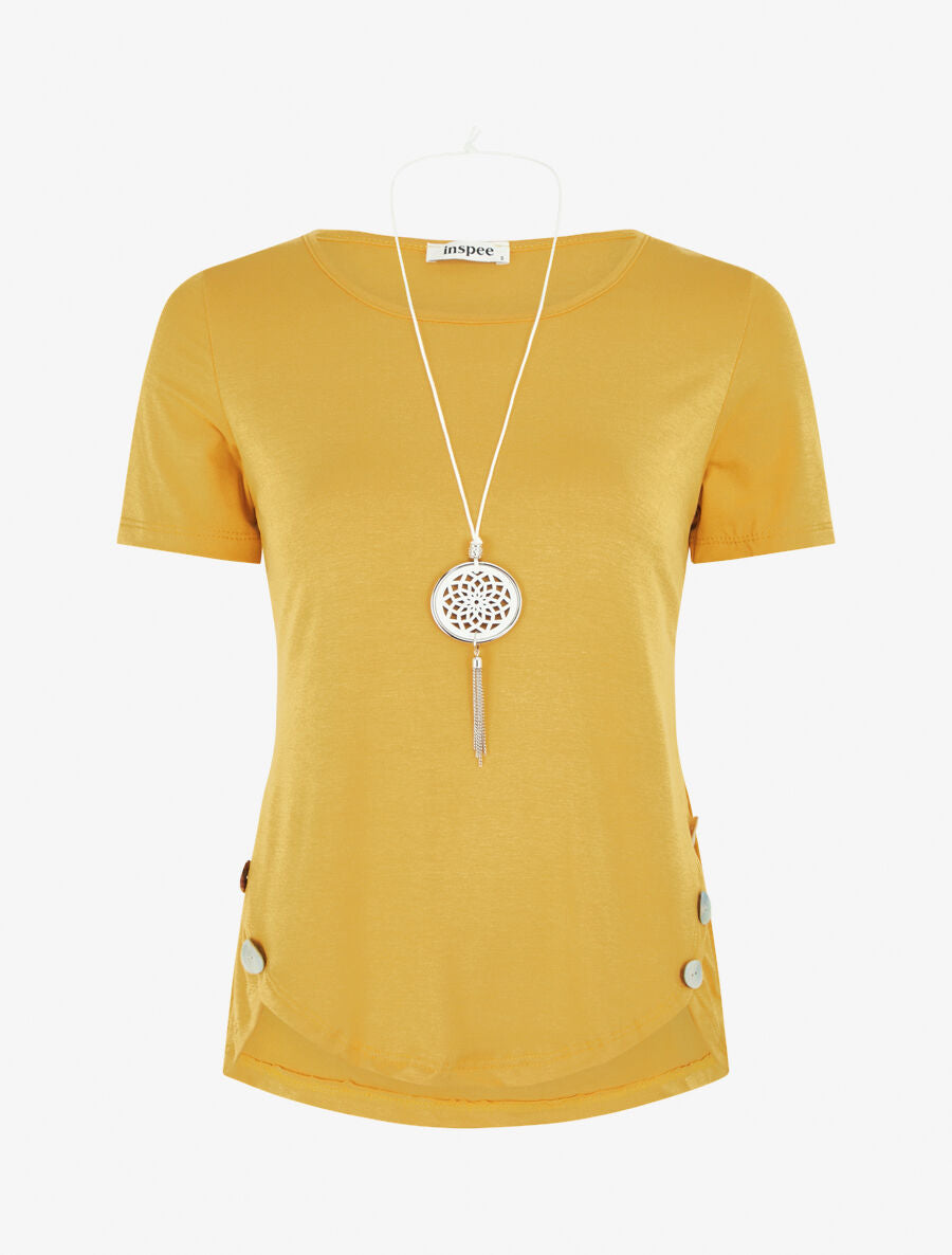 T-shirt à boutons décoratifs - Jaune - 1