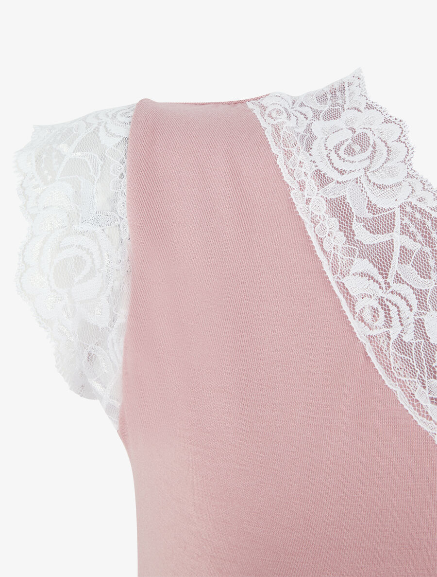 Top à larges bords dentelle - Vieux rose - 3