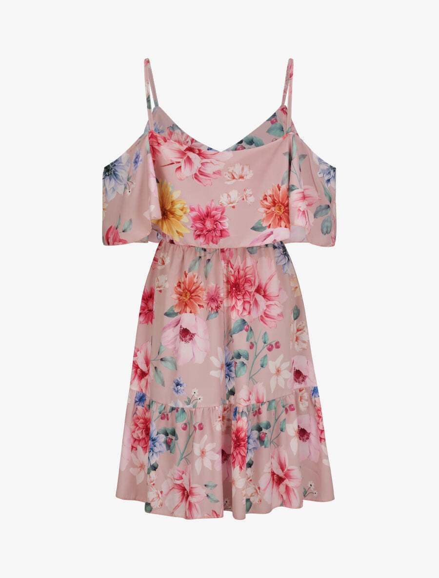 Robe à buste à basque imprimé à grandes fleurs sauvages - Rose - 2