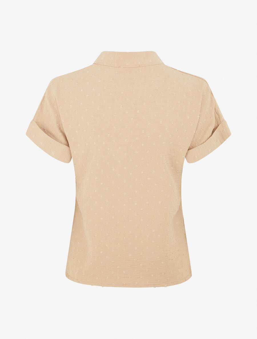 Top à manches courtes et texturé - Beige - 2