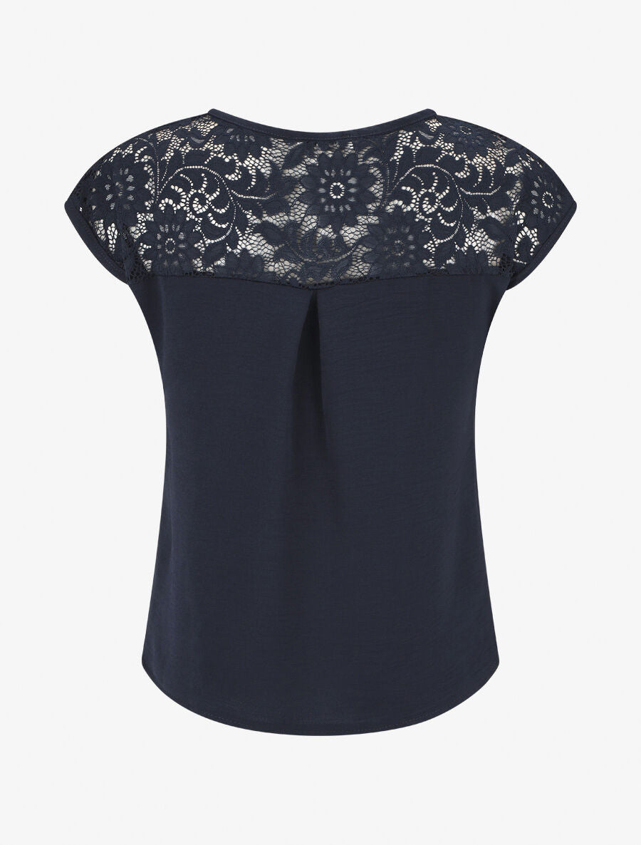 Top uni à zip et dentelle - Marine - 2