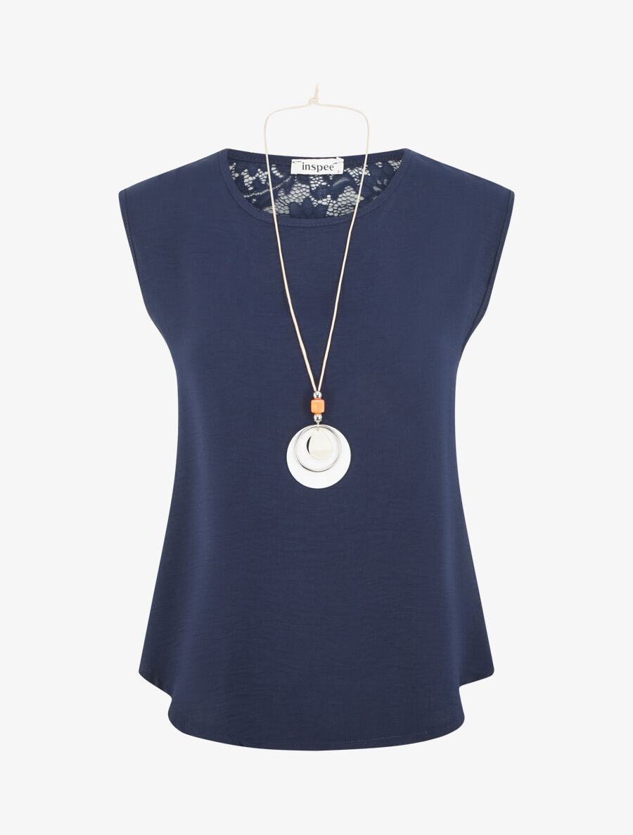 Top sans manches et dos en dentelle - Marine - 1