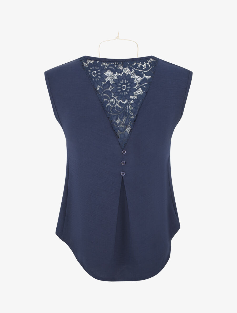 Top sans manches et dos en dentelle - Marine - 2