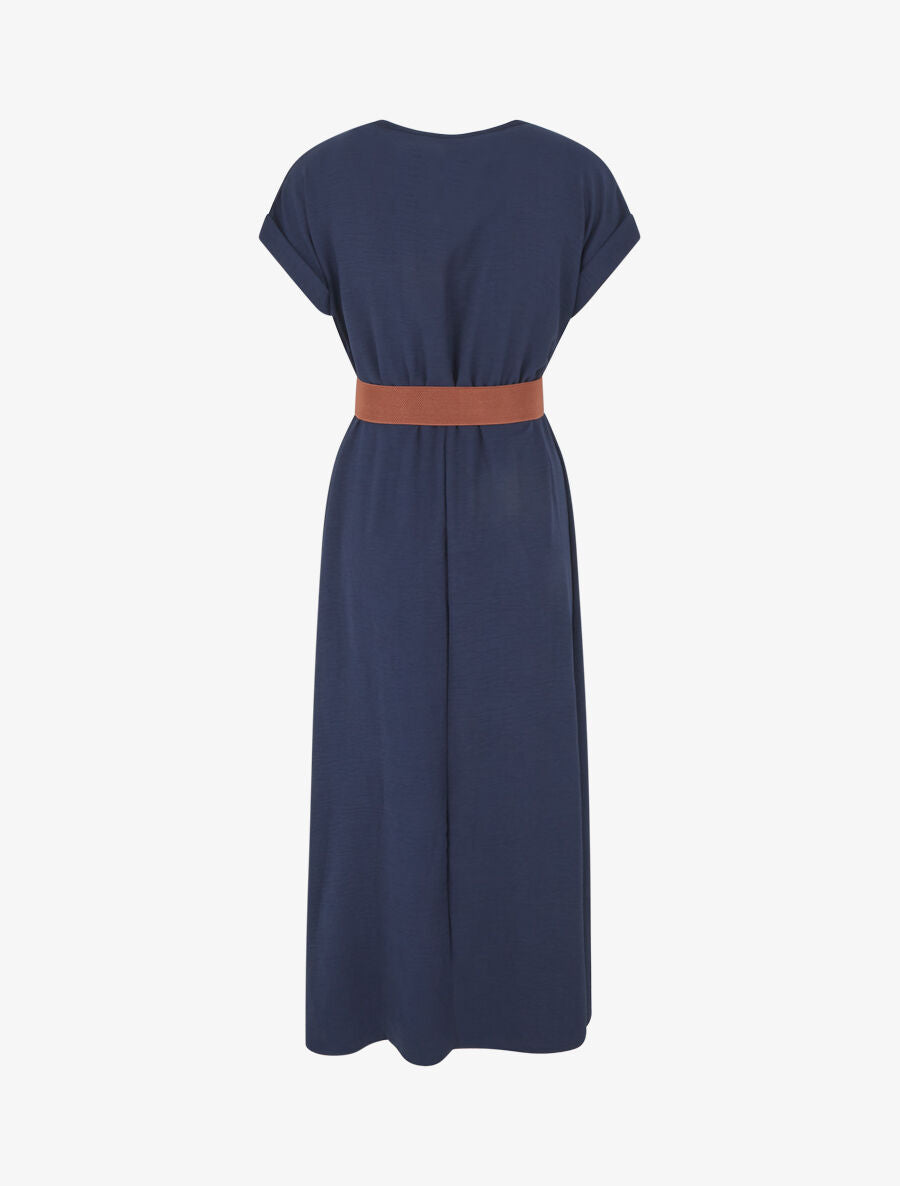 Robe longue unie cache-coeur - Marine - 2