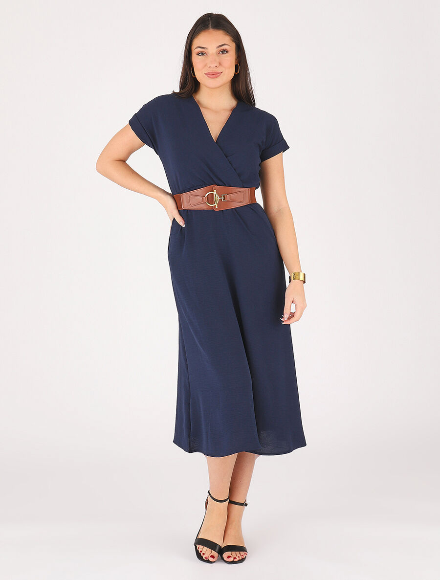 Robe longue unie cache-coeur - Marine - 4