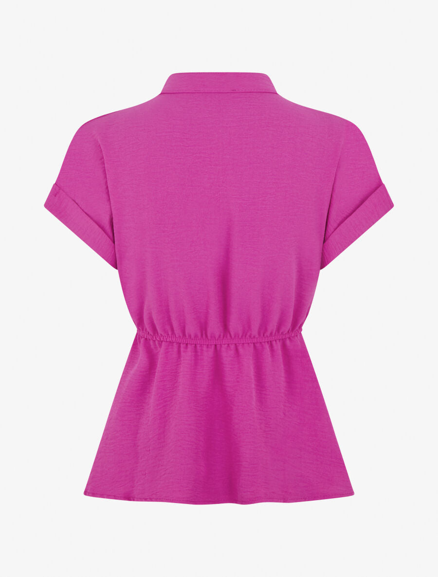 Top uni élastiqué et col boutonné - Magenta - 2