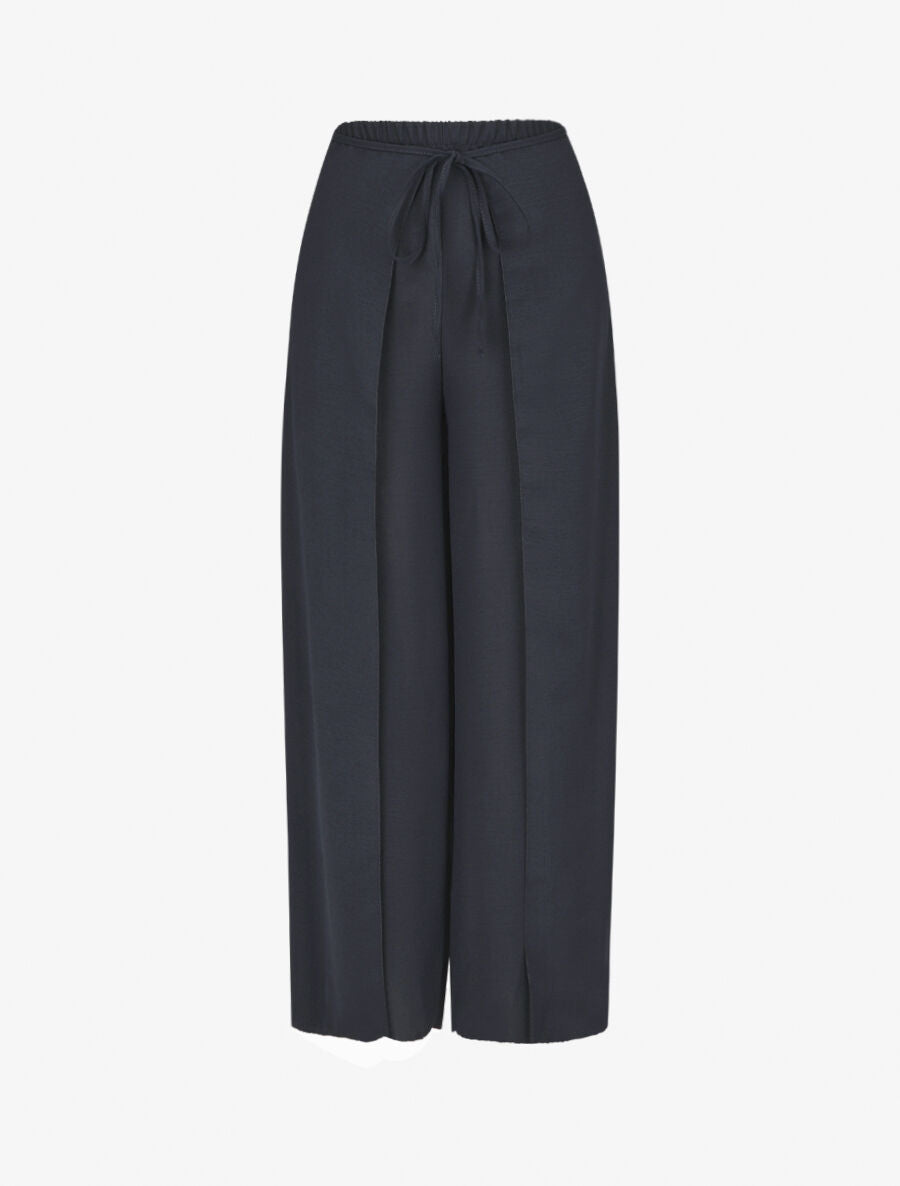 Pantalon ample à pans à nouer - Marine - 4