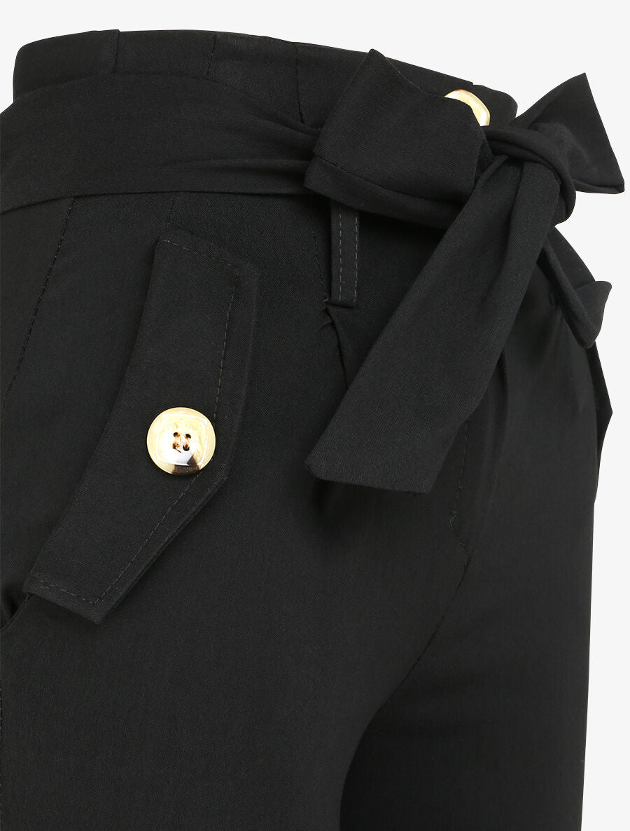 Pantalon 7/8 coupe slim à poches décoratives - Noir - 3