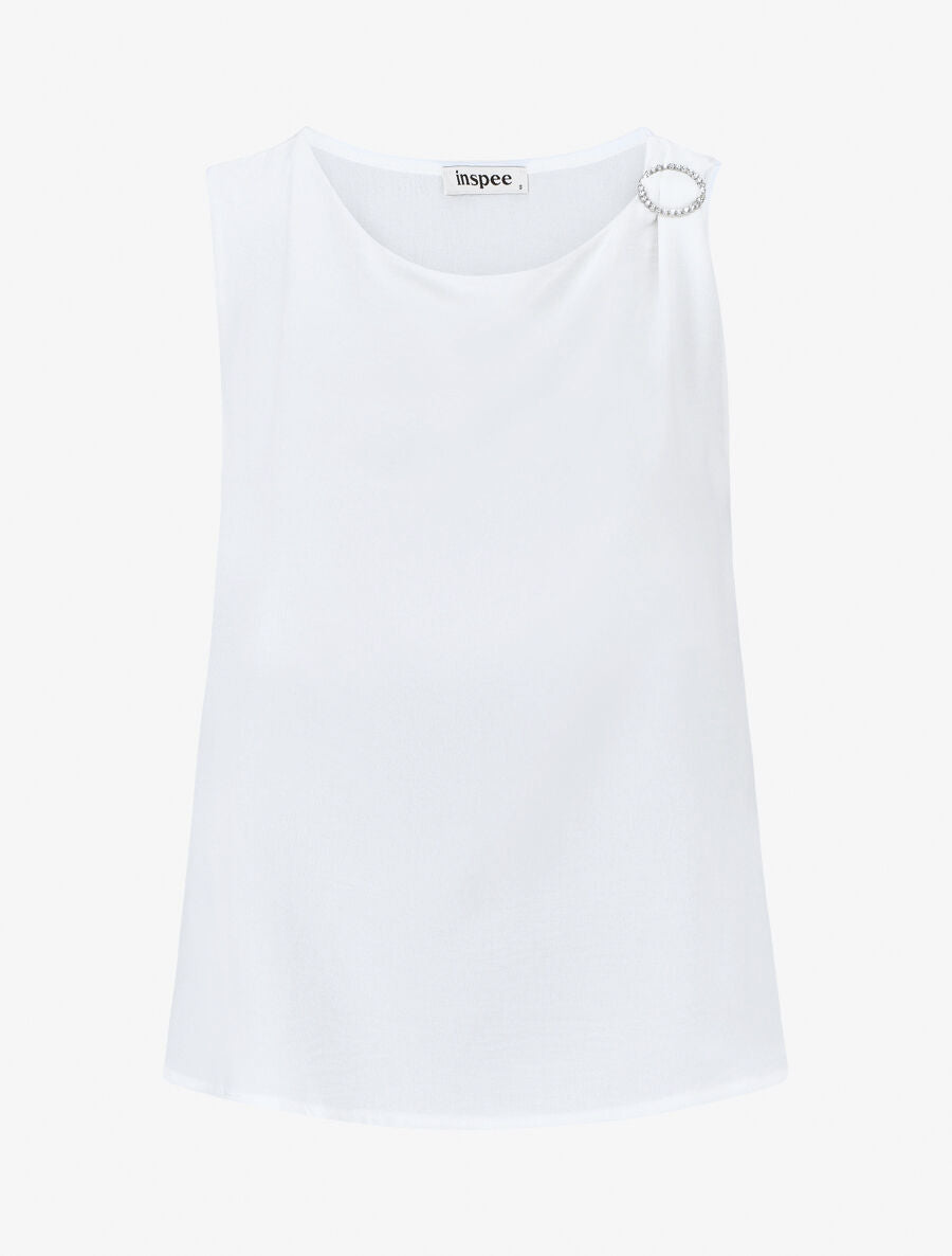 Top uni à détail broche - Blanc - 1