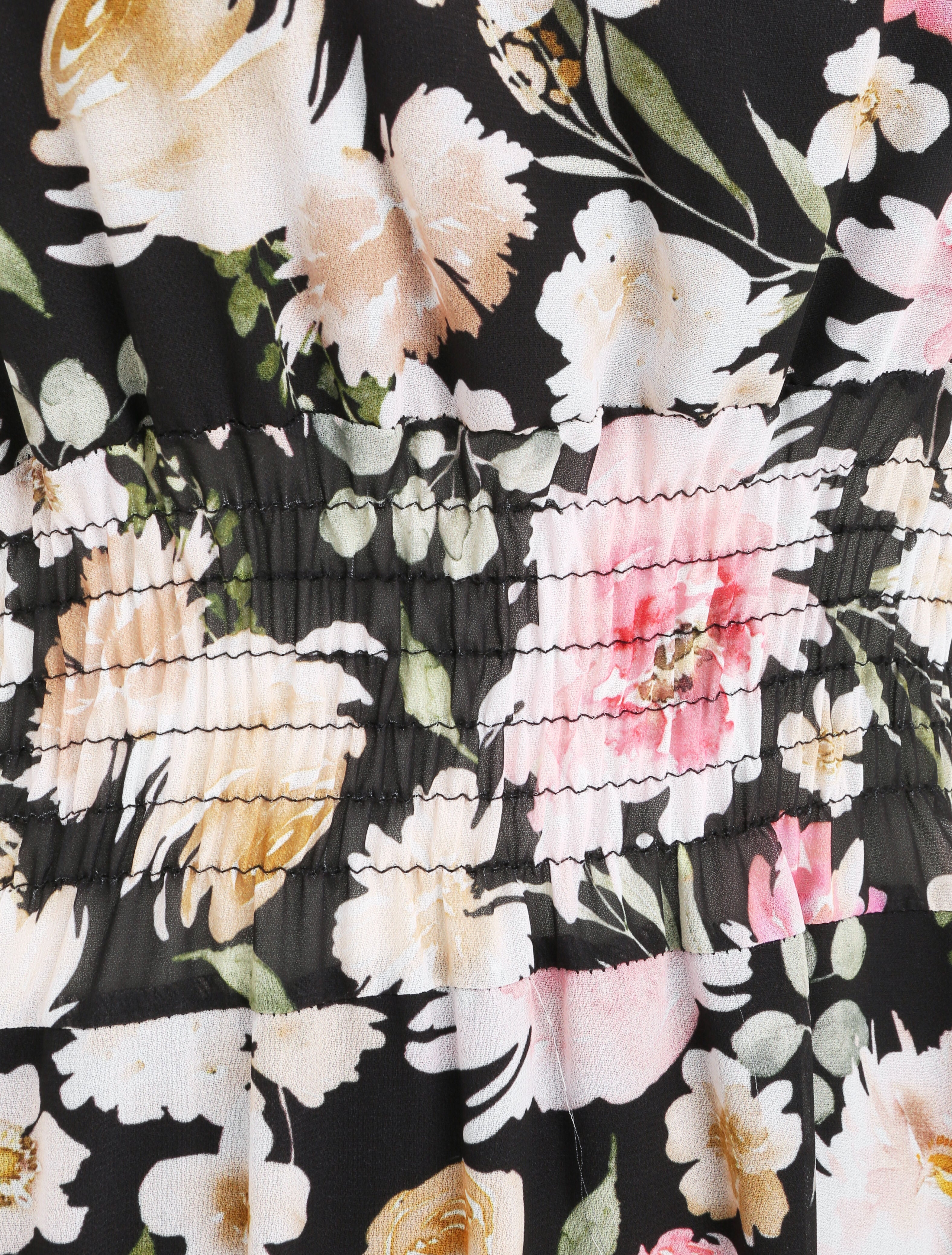 Robe longue en voile imprimé pivoines - Noir - 3