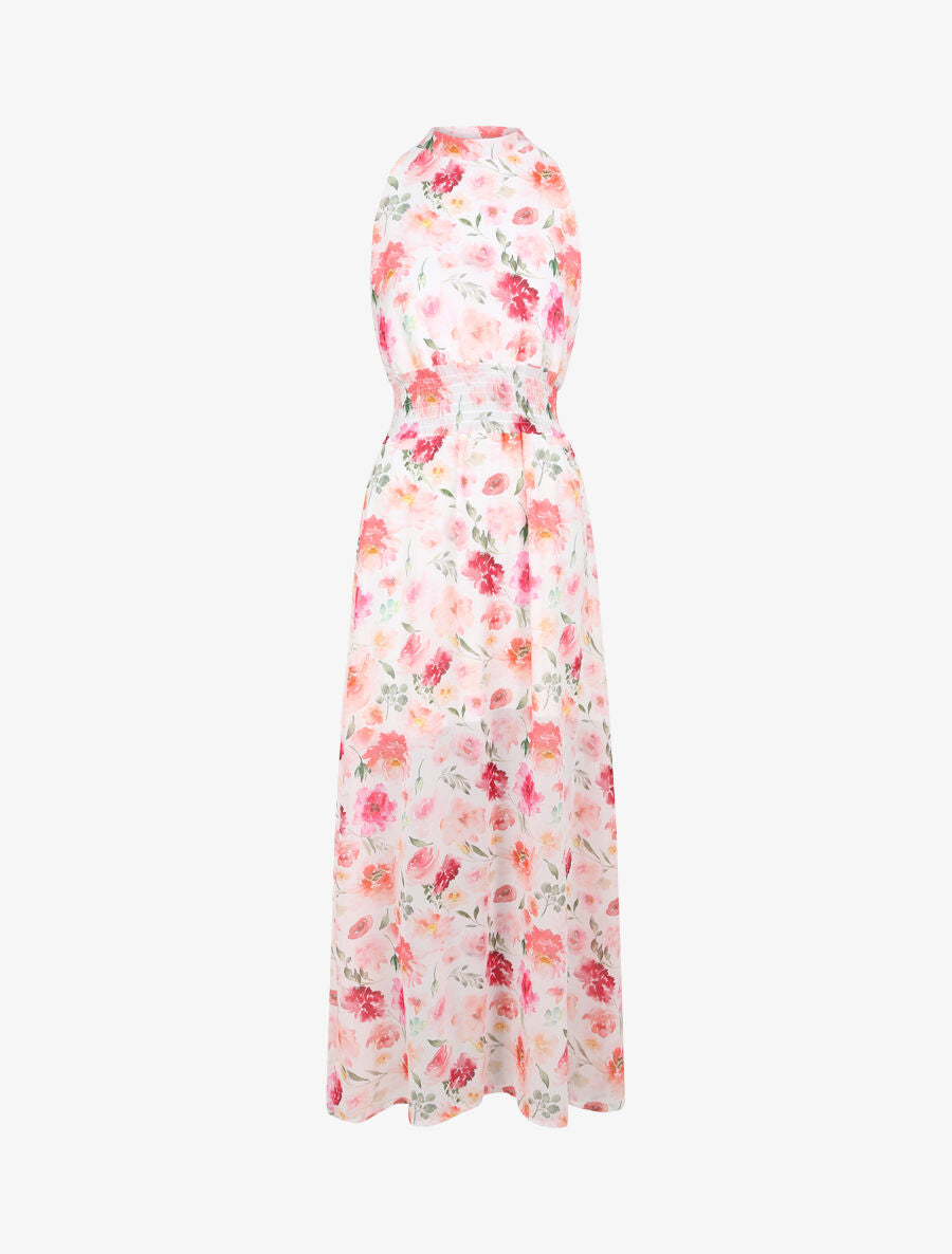 Robe longue en voile imprimé pivoines - Blanc - 1