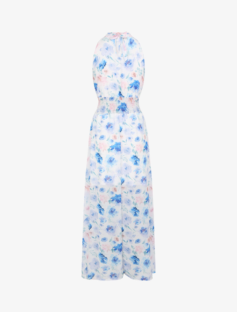 Robe longue en voile imprimé pivoines - Bleu - 2
