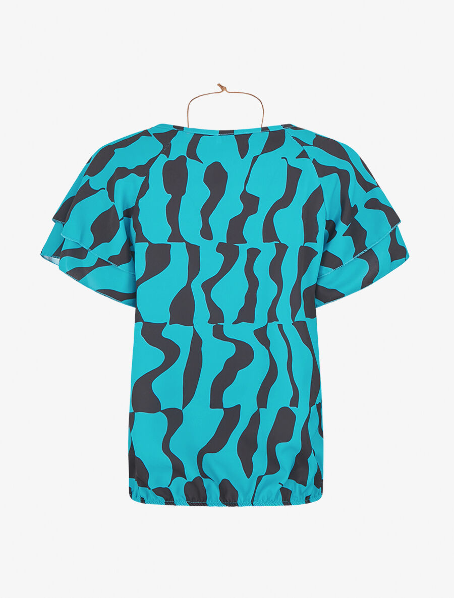 Top imprimé graphique et sautoir - Turquoise - 2