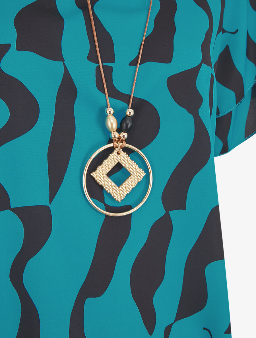 Top imprimé graphique et sautoir - Turquoise - 3
